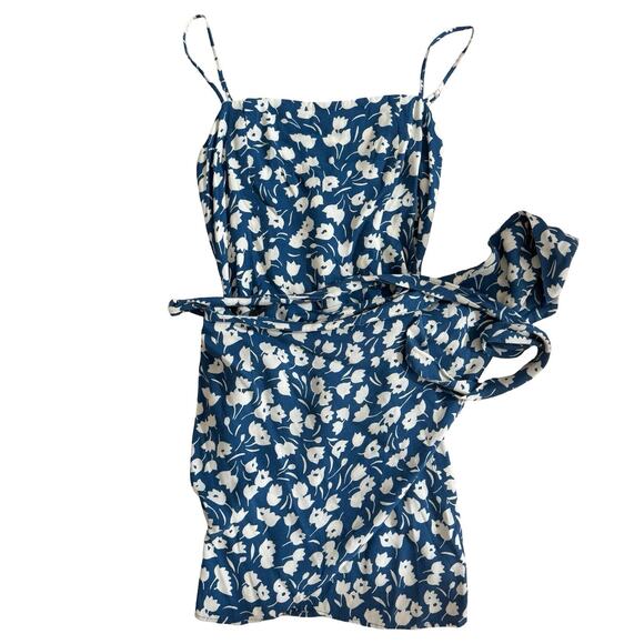 $248 Reformation Canal Blue Floral Wrap Mini Dress - 8 - Picture 4 of 7